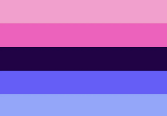 Omnisexual pride flag, featuring shades of pink, blue and black.